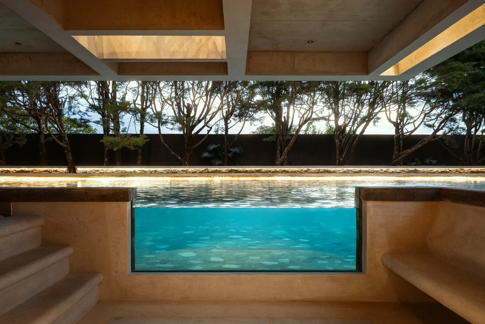 Underwater view through the pool window at Nebulae